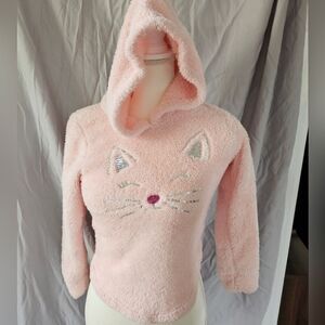 Little girls size 7 faux fur hoodie with sequins cat face